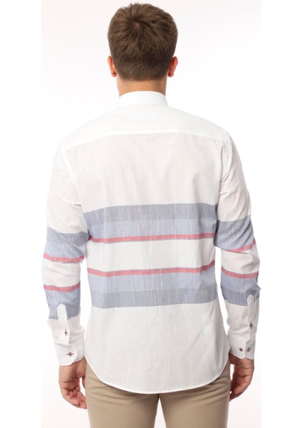 Slim Fit Uzun Kol Panolu Keten Hediye Kutulu Kolay Ütülenebilir Erkek Gömlek(A.18) - Bordo Lacivert indirimleri