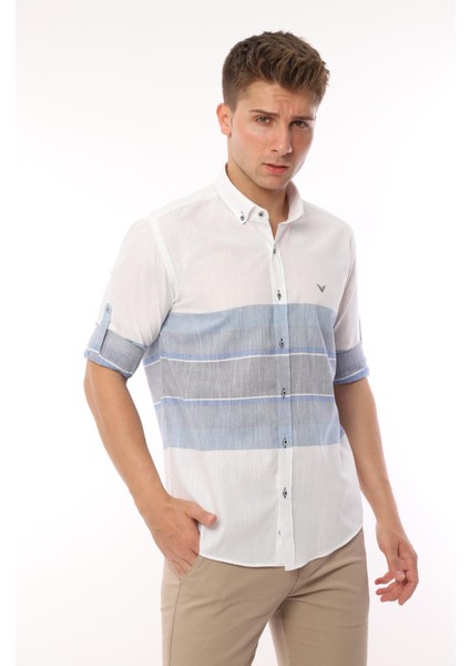 Slim Fit Uzun Kol Panolu Keten Hediye Kutulu Kolay Ütülenebilir Erkek Gömlek(A.18) - Lacivert