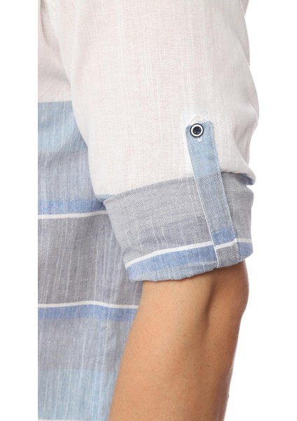 Slim Fit Uzun Kol Panolu Keten Hediye Kutulu Kolay Ütülenebilir Erkek Gömlek(A.18) - Lacivert modelleri