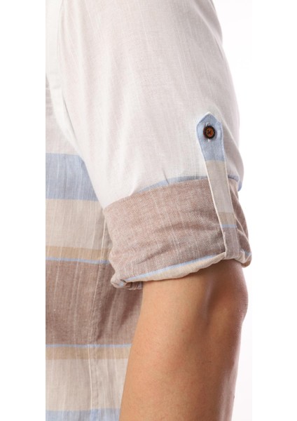 Slim Fit Uzun Kol Panolu Keten Hediye Kutulu Kolay Ütülenebilir Erkek Gömlek(A.18) - Bej modelleri