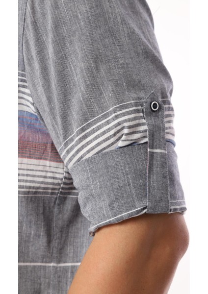 Slim Fit Uzun Kol Panolu Keten Hediye Kutulu Kolay Ütülenebilir Erkek Gömlek(A.34) - Lacivert modelleri