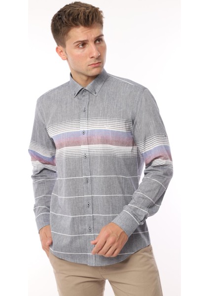 Slim Fit Uzun Kol Panolu Keten Hediye Kutulu Kolay Ütülenebilir Erkek Gömlek(A.34) - Lacivert indirimleri