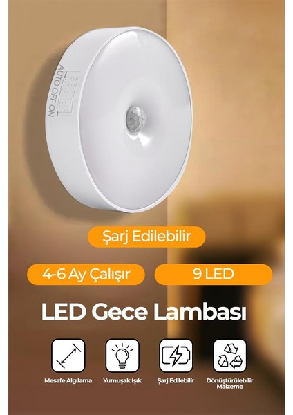 Hareket Sensörlü Beyaz LED Işık Lamba