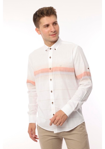 Slim Fit Uzun Kol Panolu Keten Hediye Kutulu Kolay Ütülenebilir Erkek Gömlek(A.34) - Bej indirimleri