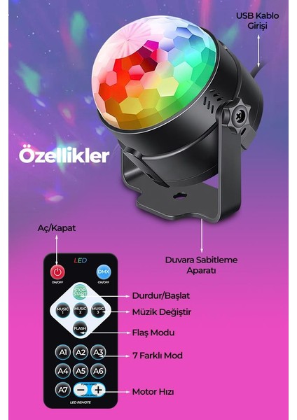 Oynar Başlıklı Kumandalı Rgb Disko Topu