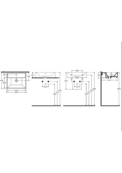 Sistema Z Frame 50x42 cm Lavabo ve Yarım Ayak Seti