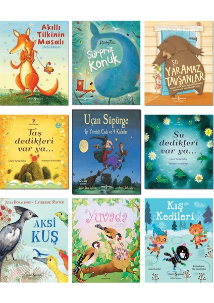 - Akıllı Tilkinin Masalı + Sürpriz Konuk + Şu Yaramaz Tavşanlar + Taş Dedikleri Var Ya + Uçan Süpürge + Su Dedikleri Var Ya + Aksi Kuş + Yuvada + Kış Kedileri – 9’lu Çocuk Öykü Seti