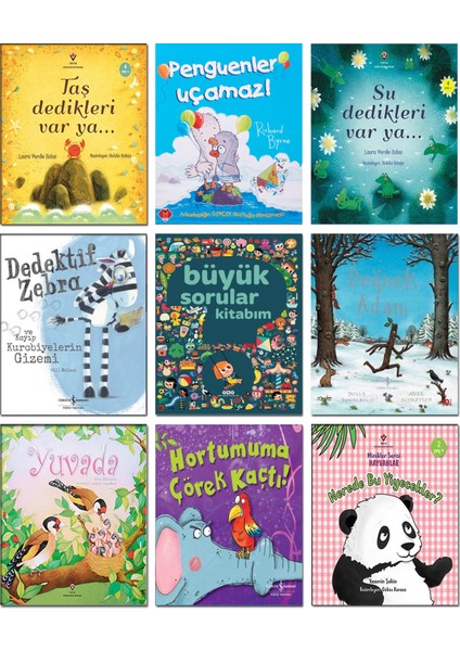 Iş Bankası Kültür Yayınları – Taş Dedikleri Var Ya + Penguenler Uçamaz + Su Dedikleri Var Ya + Dedektif Zebra + Büyük Sorular Kitabım + Değnek Adam + Yuvada + Hortumuma Çörek Kaçtı! - 9’lu Öykü Seti