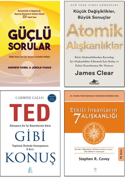 Güçlü Sorular - Atomik Alışkanlıklar - Ted Gibi Konuş - Etkili İnsanların 7 Alışkanlığı - 4 Kitap - Stephen R. Covey