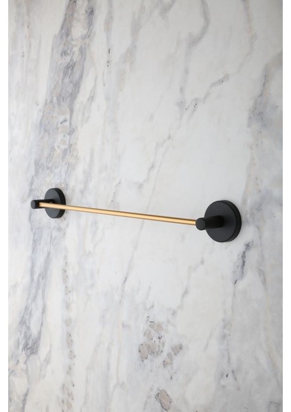 Flos Altın Siyah Eko Uzun Düz Çubuk Havluluk Havlu Askısı 40 cm Ister Yapıştır Ister Montajla