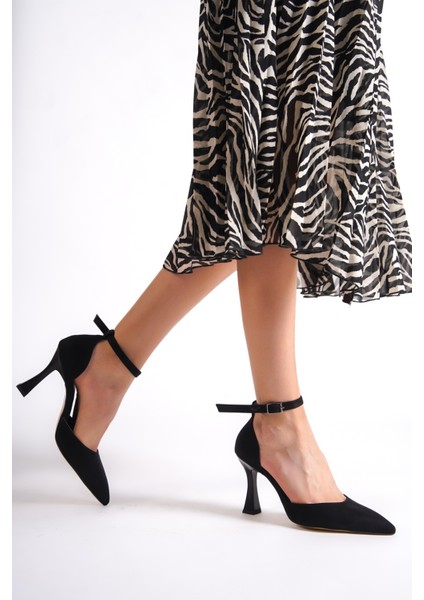 Lopez Siyah Süet Stiletto Bilekten Bantlı Topuklu Ayakkabı modelleri