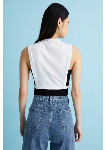 Sıfır Yaka Kolsuz Crop Boyunluk - Beyaz modelleri