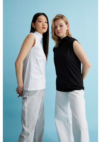 2’li Paket Balıkçı Yaka Kolsuz Bluz Seti - Siyah ve Beyaz fırsatları