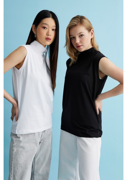 2’li Paket Balıkçı Yaka Kolsuz Bluz Seti - Siyah ve Beyaz indirimleri