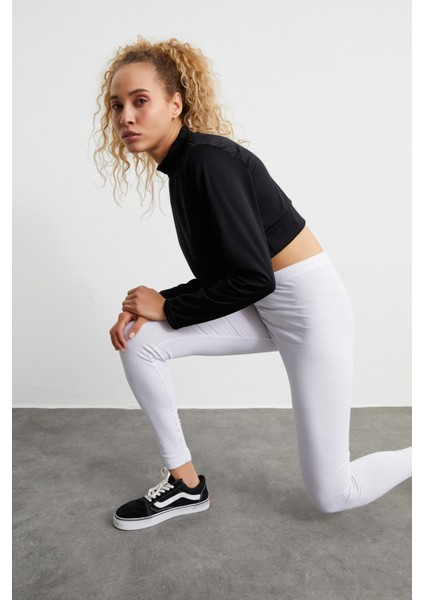 Beyaz Yüksek Bel Tayt Toparlayıcı Termal Koruyucu Spor Tayt Yoga Taytı Esnek