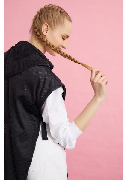 Kuşaklı File Sweatshirt - Siyah