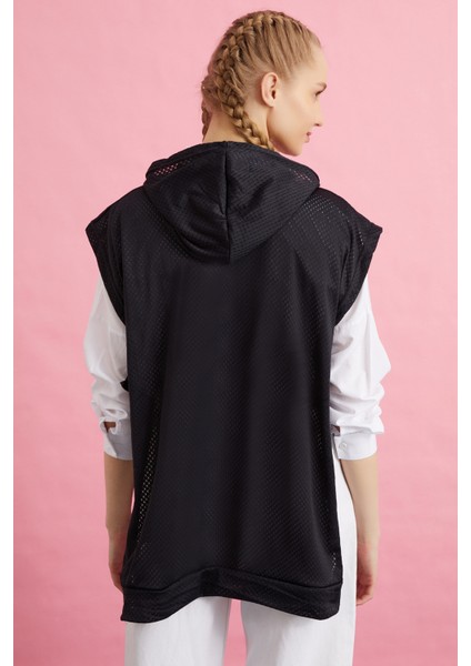 Kuşaklı File Sweatshirt - Siyah
