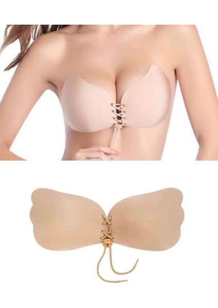 Askısız Kelebek Sütyen - Ten Rengi Dolgun Gösteren Dikişsiz Silikonlu