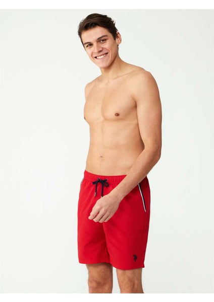 Erkek Kırmızı Uzun Deniz Şortu