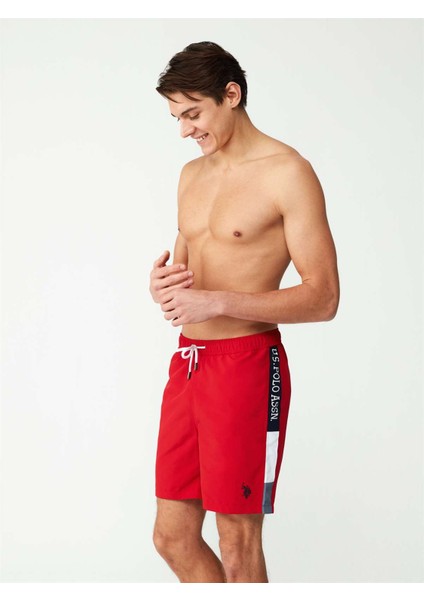Erkek Kırmızı Uzun Deniz Şortu