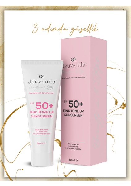 SPF 50+ PINK Tone-Up Sunscreen Yüksek Korumalı Renk Tonu Eşitleyici Pembe Güneş Kremi 50 ml