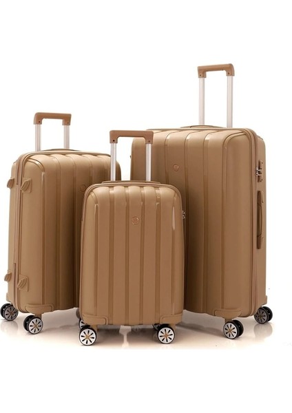V305 Üçlü Set Polipropilen Tekerlekli Valiz Bavul Seyahat Tatil Kırılmaz Süper Esnek