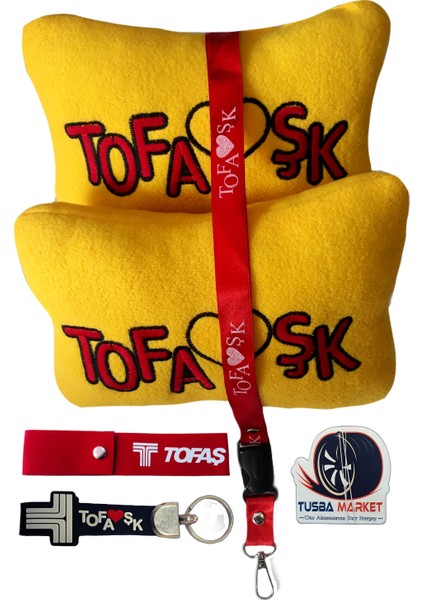 Tofaşk Polar Ortopedik Araç Seyahat Nakışlı Sarı Boyun Yastığı / Oto Aksesuar TFSKT007