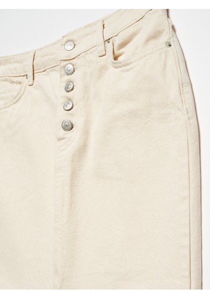 80549 Önü Düğmeli Denim Etek-Ekru modelleri