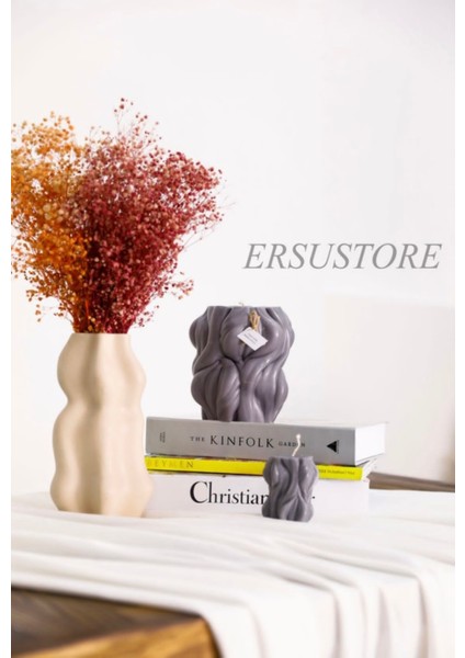 2'li Özel Tasarım Eğik Burgulu Tasarım Dekor Mum Takımı