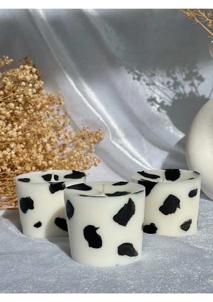 Jeane Candles Üçlü Inek Desenli Cow Print Siyah Beyaz Kokulu Mum