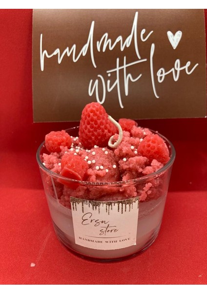 El Yapımı Candles Strawberry Cupcake Çilekli Mum Aromaterapi Kokulu Cam