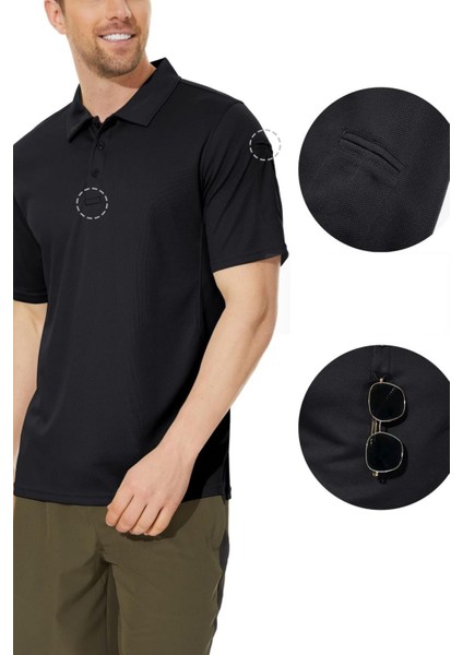 Erkek Taktik Polo Yaka Gömlek Hızlı Kuruma Nem Emici Performans Pique Jersey Golf T-Shirt