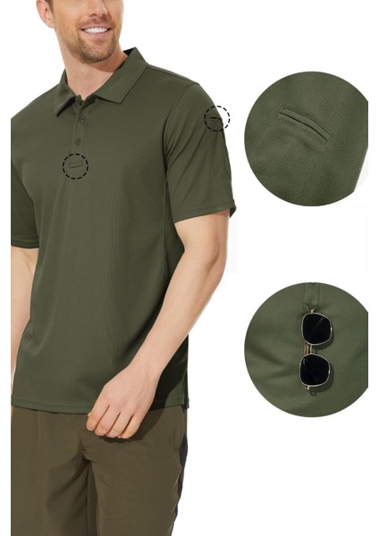 Erkek Taktik Polo Yaka Gömlek Hızlı Kuruma Nem Emici Performans Pique Jersey Golf T-Shirt