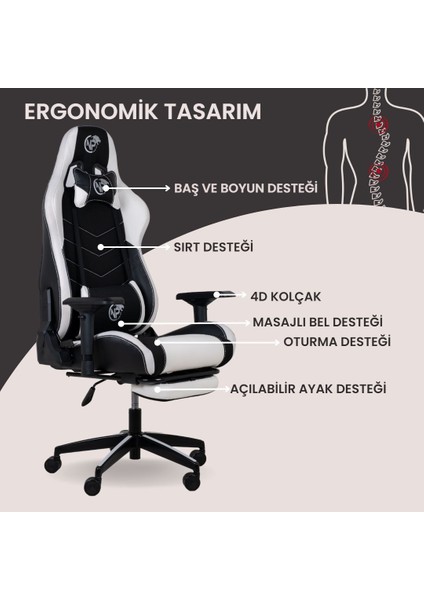 GC3001BW Masaj Yastıklı, Rgb LED Işıklı, 4d Kolçaklı, Ayak Destekli Profesyonel Oyuncu Koltuğu fırsatları