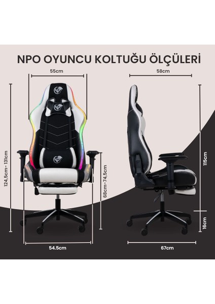 GC3001BW Masaj Yastıklı, Rgb LED Işıklı, 4d Kolçaklı, Ayak Destekli Profesyonel Oyuncu Koltuğu