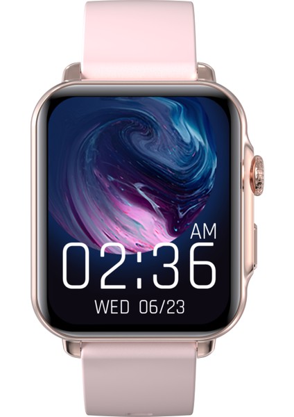 Tw3-02 Rose Gold Case Akıllı Saat + Kırmızı Slıkon Kordon