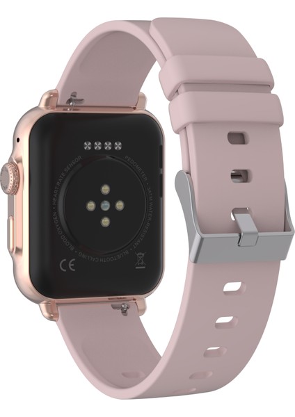 Tw3-02 Rose Gold Case Akıllı Saat + Kırmızı Slıkon Kordon