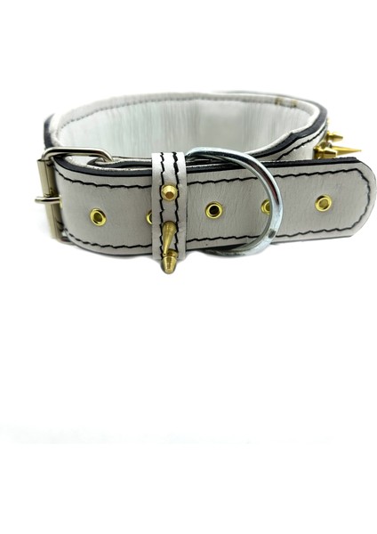 Beyaz-Gold Çivili Savaşçı Özel Tasarım Deri Köpek Boyun Tasması Deri Köpek Tasması indirimleri