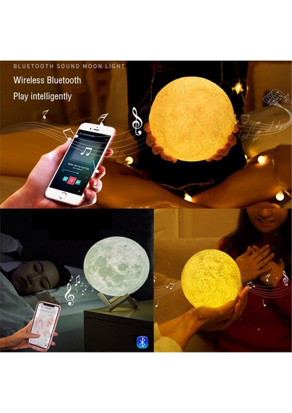 Bluetooth Hoparlörlü Ay Gece Masa Lambası 16 Renkli Dokunmatik Uzaktan Kumandalı