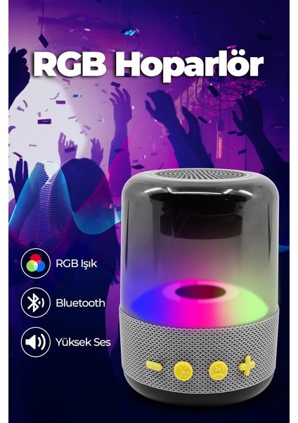 Işıklı Taşınabilir Bluetooth Hoparlör Ses Bombası Gri