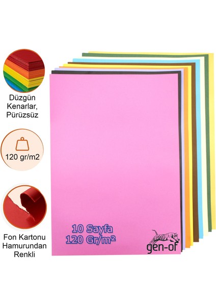 Fon Kartonu 25X35 cm 120 gr 10 Renk Karışık