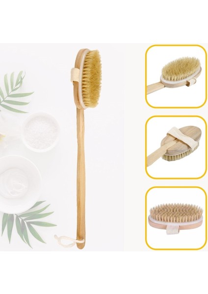 Doğal At Kılı Selülit Karşıtı Sapı Çıkabilen Ahşap Banyo Fırçası