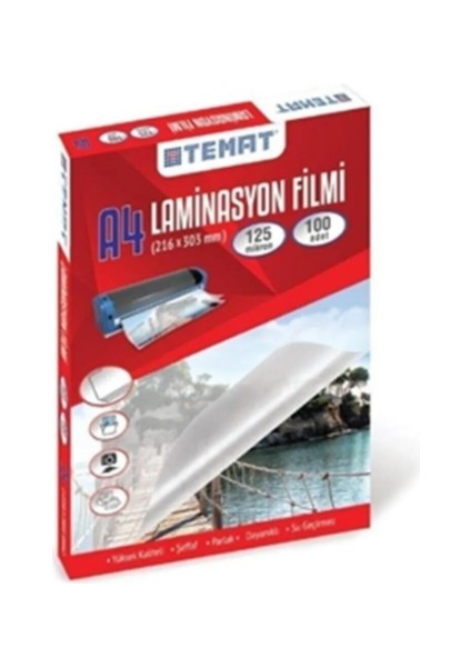 A4 Laminasyon Filmi (216 x 303MM) 125 Mikron 100'LÜ Kutu