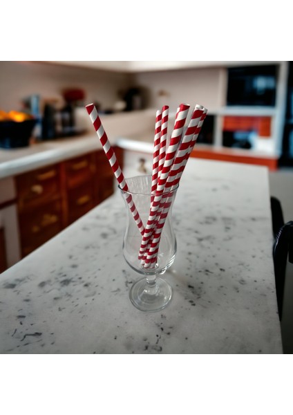 Kırmızı Beyaz Sargılı Kağıt Pipet 100 Adet