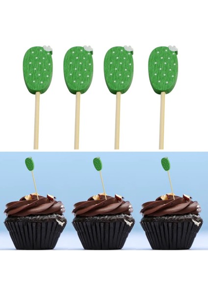 Adin Tasarım Kaktüs Kürdan 50 Adet 12 cm Muffin Cupcake Pasta Süsü Koktely Çubuğu Kürdanı Sunum Kürdan