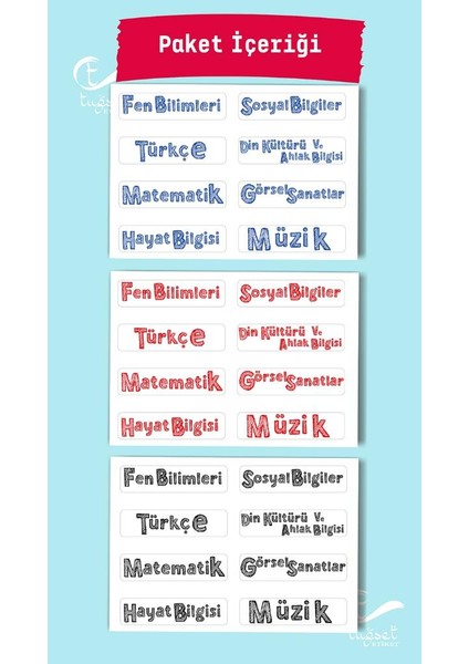 Okul Ders Etiketi 24 Adet 8 cm - Yapışkanlı