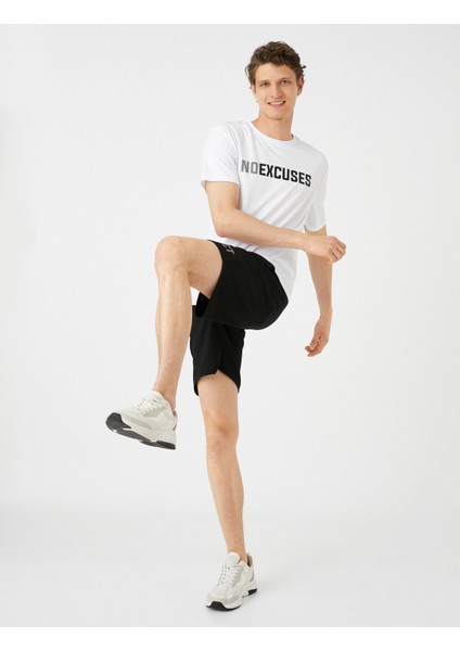 Spor Tişört Slogan Baskılı Bisiklet Yaka Kısa Kollu