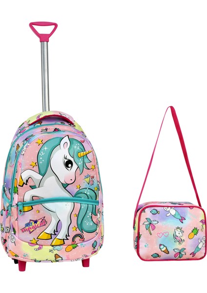 Çekçekli Unicorn Desenli Ilkokul Çantası + Beslenme Çantası