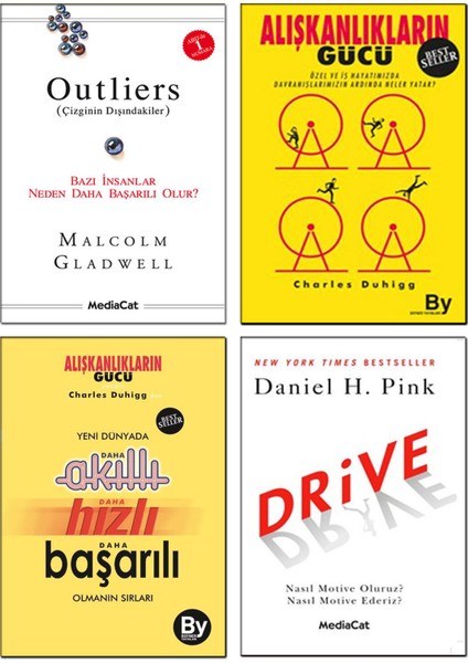 – Outliers / Malcom Gladwell + Alışkanlıkların Gücü + Yeni Dünyada Daha Akıllı Hızlı Başarılı / Charles Duhigg + Drive / Daniel Pink - 4 Kitap Bireysel Gelişim Seti