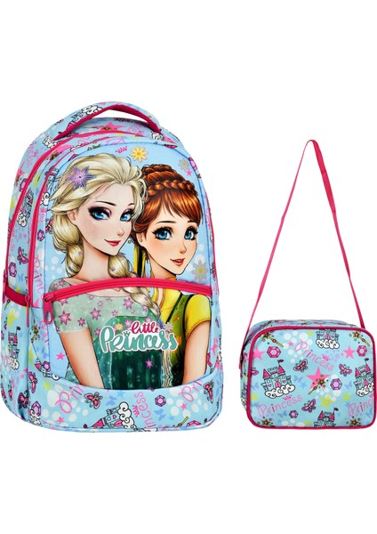 Ilkokul Frozen Desenli Kız Çocuk Ilkokul Çantası + Beslenme Çantası